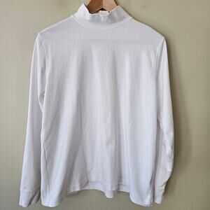 Lands' End Women's Relaxed Fit Mock Turtleneck Shirt Size XL Cotton White EUC